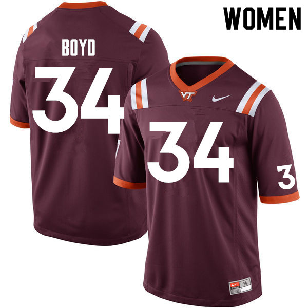 Women #34 Tink Boyd Virginia Tech Hokies College Football Jerseys Sale-Maroon